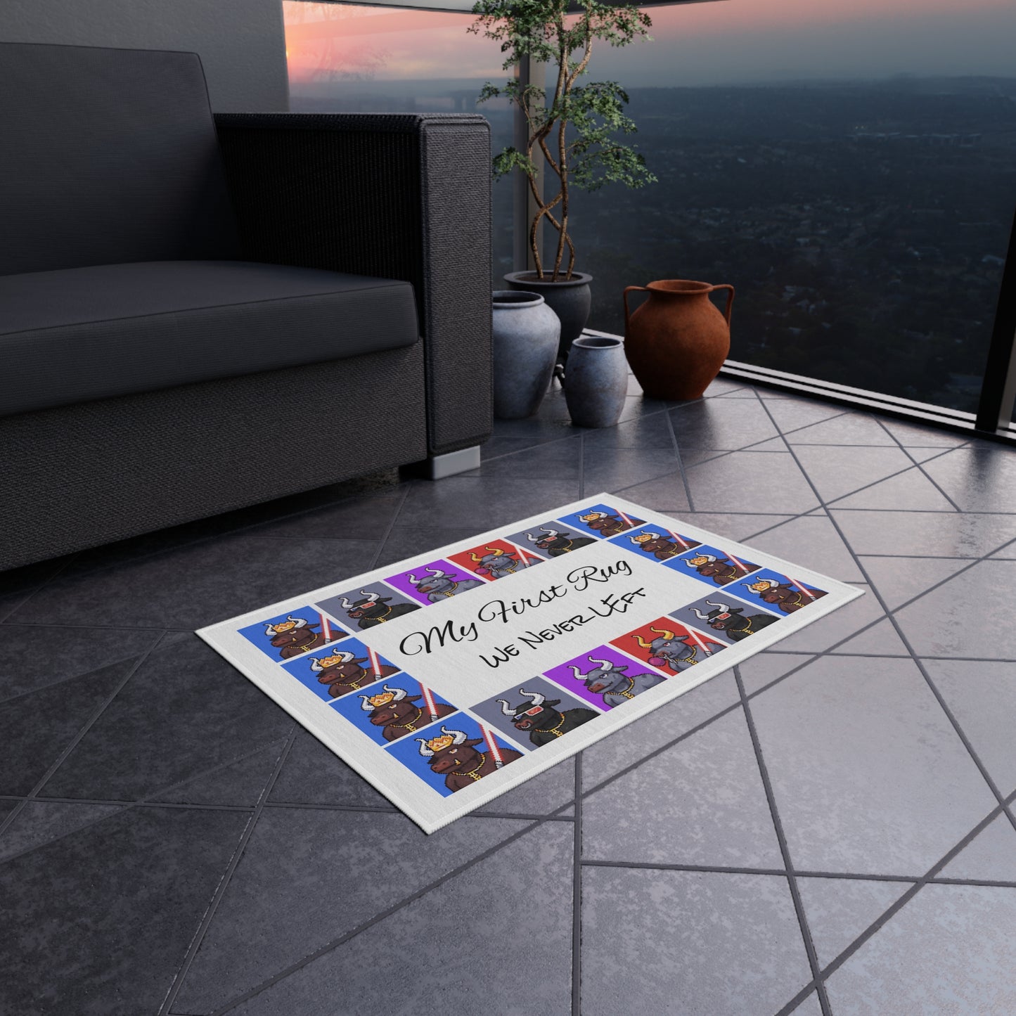 Outdoor Rug with 'My First Rug' Design
