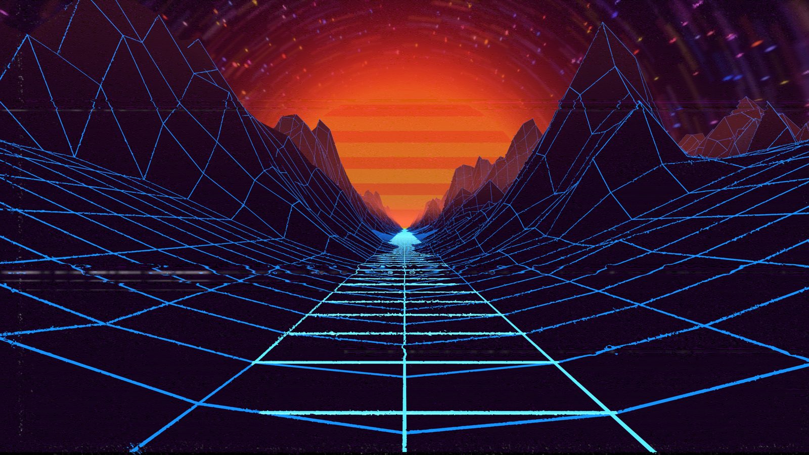 A wireframe landscape toward a horizon — Bitcoin and its layers